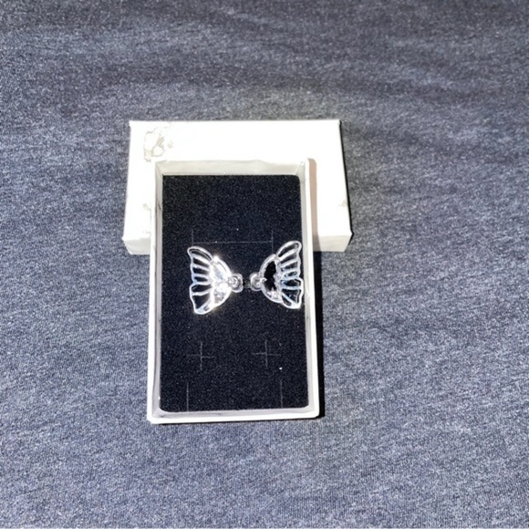 Silver and Black Butterfly Stud Earrings - Picture 4 of 7